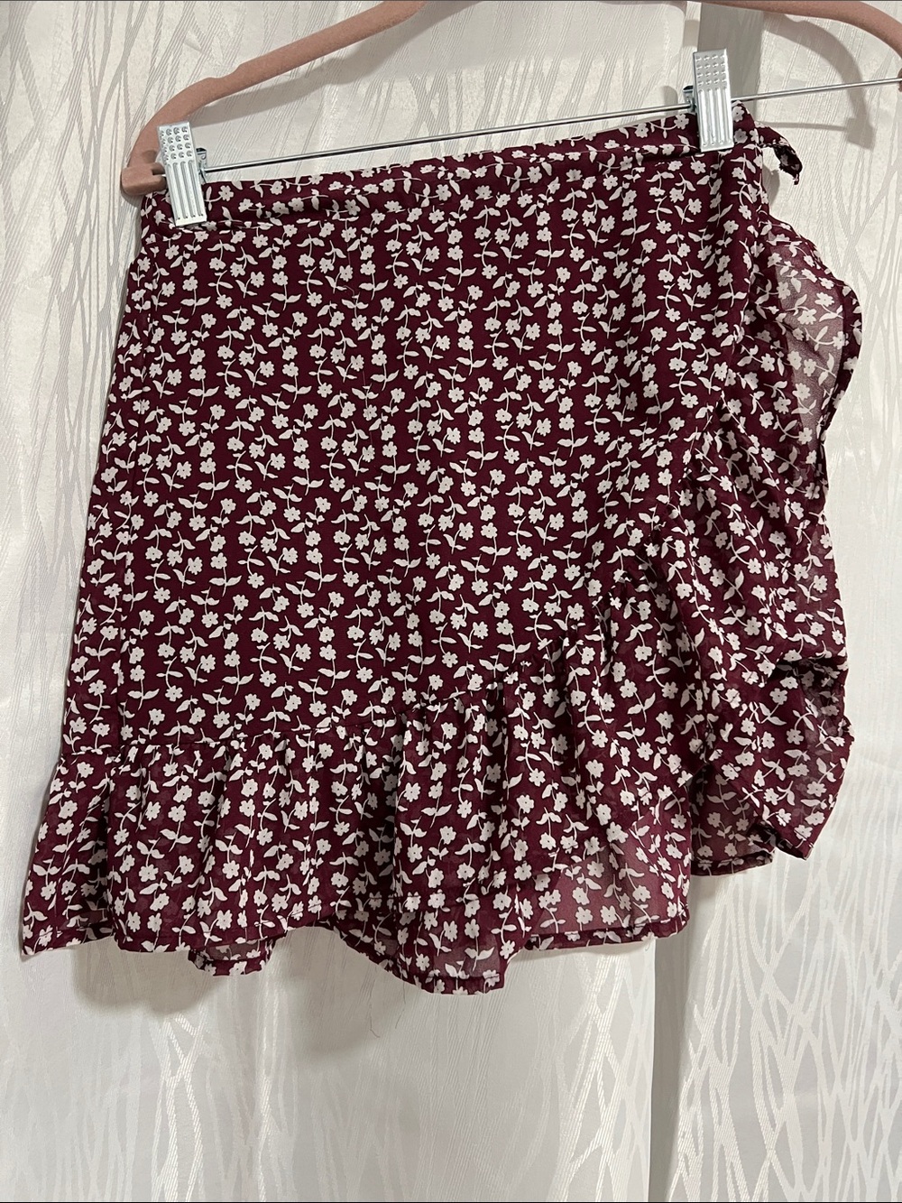 Primark Burgundy Floral Ruffle Wrap Skirt